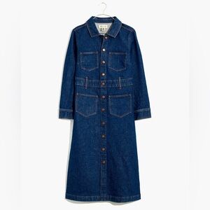MADEWELL Denim Snap-Front Midi Shirtdress Everthorpe Wash Dark Blue Dress